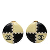 Chanel CC Enamel Checkered Faux Pearl Round Clip On Earrings Secondhand