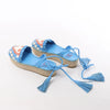 Secondhand Valentino Garavani Tassels Fringe Canvas & Leather Espadrilles Sandals in Blue, Size 37 EU