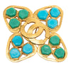Chanel CC Gold Plated Clover Gripoix Brooch Secondhand