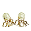 Dior Gold Plated Faux Pearl and Strass Logo Drop Tribales Push Back Earrings Secondhand