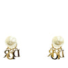 Dior Gold Plated Faux Pearl and Strass Logo Drop Tribales Push Back Earrings Secondhand