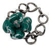 Chanel CC Brass Ruthenium and Enamel Camellia Chain Bracelet Secondhand