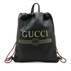 Secondhand Gucci Grained Calfskin Web Logo Drawstring Backpack