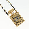 Secondhand Chanel CC Perfume Bottle Pendant Chain Long Necklace Metal with Leather, Crystals and Faux