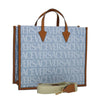 Versace Allover Logo Convertible Tote Printed Denim with Leather