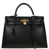 Hermes Kelly Handbag Black Box Calf with Gold Hardware