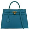 Secondhand Hermes Kelly Handbag Blue Epsom with Gold Hardware