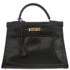 Secondhand Hermes Kelly Handbag Black Box Calf with Gold Hardware
