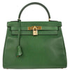 Secondhand Hermes Kelly Handbag Green Courchevel with Gold Hardware