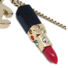 Secondhand Chanel CC Lipstick Charm Pendant Necklace Metal with Resin and Crystals