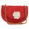 Chanel Camellia Rounded Clutch Satin and Leather