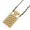 Secondhand Chanel CC Perfume Bottle Pendant Chain Long Necklace Metal with Leather, Crystals and Faux