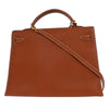 Secondhand Hermes Kelly Handbag Brown Togo with Palladium Hardware
