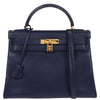 Secondhand Hermes Kelly Handbag Blue Ardennes with Gold Hardware