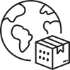 Illustration of a globe with a shipping box, symbolizing global delivery and logistics - HerAge