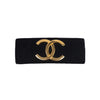 Chanel black satin and leather hair clip, with gold CC logo pre-owned