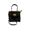 Gianfranco Ferré black crocodile leather bag. Mini handheld style, shoulder strap with gold-tone inserts, flap closure pre-owned nft