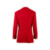 Chanel red wool bouclé tweed jacket. Blazer style with lapel-less collar, marked shoulders, long sleeves and four front pockets. Decorated with a zip fastening and gold CC logo buttons pre-owned nft