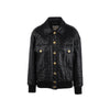 Chanel black leather bomber jacket with matelassé finish, golden CC buttons and two patch pockets on the front pre-owned nft