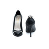 Chanel black leather pump embellished with faux pearl pre-owned