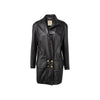 Chanel black leather coat. Oversized design with lapels, long sleeves, four front patch pockets, zip fastening and gold-tone buttons with Chanel Paris logo pre-owned