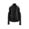 Balmain black and white contrasting leather jacket. Biker style with long sleeves, off-centre zip fastening with press studs, two fontal pockets, ribbed belt detailing at the bottom pre-owned