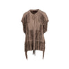 Diliborio brown suede vest. Long fit decorated with fringes pre-owned nft